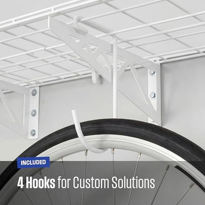 SafeRacks Steel Garage Wall Shelves 2-Pk w/Hooks, 300lb, White (12x36) - color: White, size: 12"x36" (2-Pack)