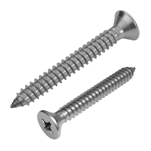 1/4 x 2 Self Tapping Screws Stainless Steel Flat Head Phillips 25Pk