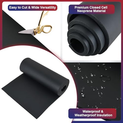 NYXOVA Neoprene Sponge Foam Sheet Roll, Closed Cell Foam Rubber Padding Without Adhesive, Soundproof Insulation, Shock Absorption for DIY, Gaskets, Crafts (1/2" x 17" x 60") - size: 1/2" x 17" x 60"