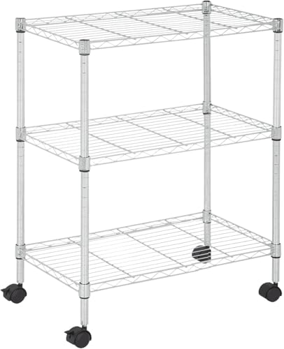Meet perfect 3-Tier Wire Shelving Unit with Wheels, Chrome - color: Chrome, size: 3-Tier, 31.3"H × 23"W × 13"D