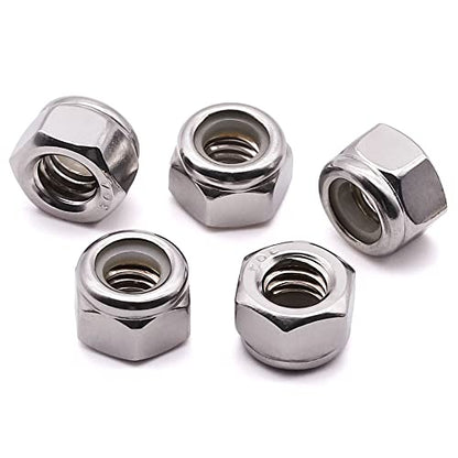 1/4"-28 Nylon Lock Nuts, 304 Stainless Steel (18-8) Hex Insert Locknuts, UNF FIne Thread, Anti-Vibration for Automotive & Home Repair, 50 Pack - size: 1/4"-28