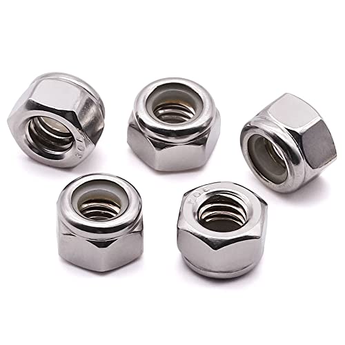 1/4"-28 Nylon Lock Nuts, 304 Stainless Steel (18-8) Hex Insert Locknuts, UNF FIne Thread, Anti-Vibration for Automotive & Home Repair, 50 Pack - size: 1/4"-28