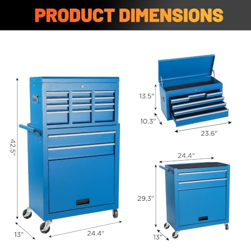 8-Drawer Rolling Tool Chest with Detachable Top Toolbox - color: Blue, style: 8 drawer-detachable