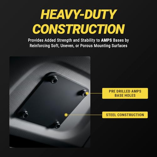 Scosche Universal Steel 4-Hole AMPS Mounting Plate, Heavy-Duty Back Support Plate to Reinforce Any Dash Mount Phone Holder or Tablet Stand with AMPS Pattern Base, Includes M4 Screws, Nuts and Washers