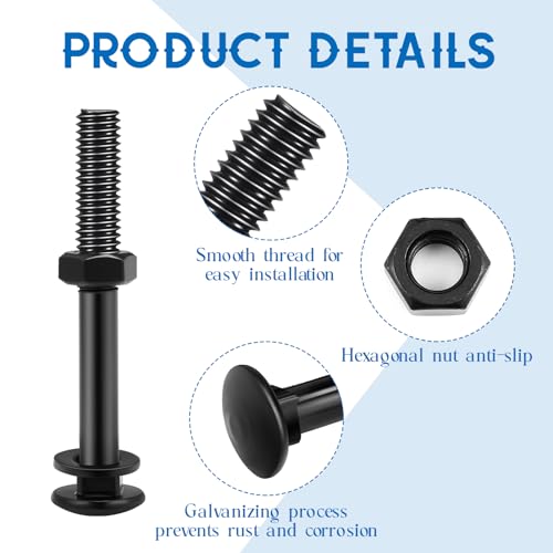 Zonon 12 Sets Carriage Bolt, Black, 1/2 x 4 Inch - color: Black, size: 1/2 x 4 Inch