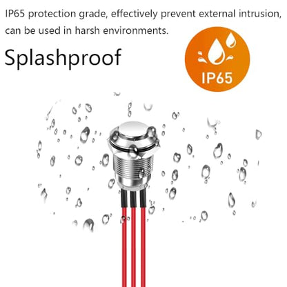 Gebildet 2Pcs Prewired 12mm Waterproof Latching Metal Push Button 3pin NO/NC Push Button On Off 1A 12V/24V/125V/250V AC (High Head) - size: 12mm-Prewired NO/NC