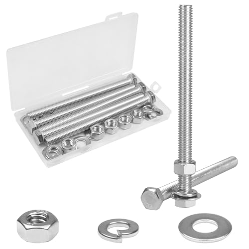 5 Sets 3/8-16x5 Hex Head Screw Bolt,Nuts,Flat & Lock Washers - size: 3/8-16 × 5"