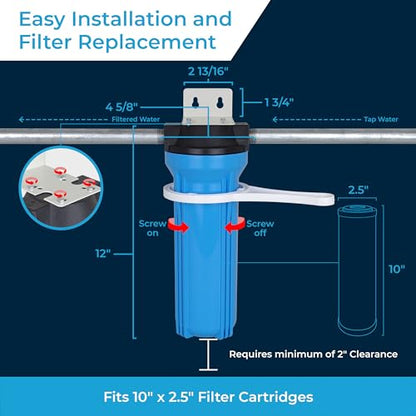 SpiroPure 10x2.5 Water Filter Housing, Slim 10 inch Standard, 1/2" NPT - size: 10" x 2.5", 1/2" NPT