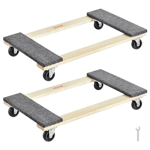 VEVOR Hardwood Furniture Moving Dolly, 30 in. x 18 in. 4 x 3 PP Swivel Casters, Heavy Duty Wooden Mover Dollies, Moving Cart with Wheels for Heavy Furniture, 1000 lbs. Capacity, Two Pack - size: 30 in. x 18 in