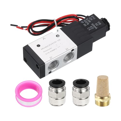 MECCANIXITY 3/8 Inch Pneumatic Valve 12V, 3 Way 2 Position Electric Air Solenoid Valve Manual Control Outlet Wire - size: 3/8 Inch