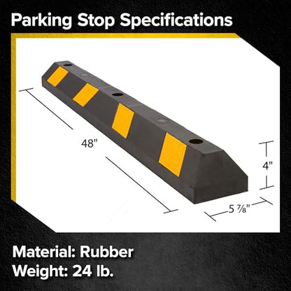 Guardian Parking Stop, 4 Foot Long Flexible Rubber Curb, Highly Visible Accessory with Mounting Holes for Job Sites and Garages, Black/Yellow - size: 4 Foot