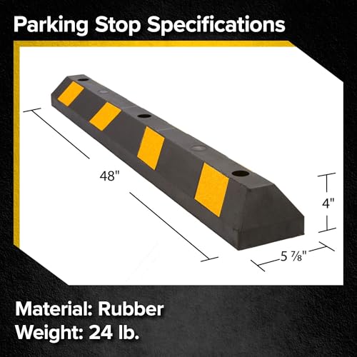 Guardian Parking Stop, 4 Foot Long Flexible Rubber Curb, Highly Visible Accessory with Mounting Holes for Job Sites and Garages, Black/Yellow - size: 4 Foot