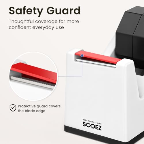 Sooez Weighted Tape Dispenser, Aesthetic Packing Tape Dispenser Desk, with Storage Compartment, Super Heavy Duty Tape Holder, Fit 1.88" to 2" Wide Tape, Tape Cutter Packing Shipping Supplies - color: White