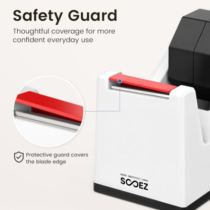 Sooez Weighted Tape Dispenser, Aesthetic Packing Tape Dispenser Desk, with Storage Compartment, Super Heavy Duty Tape Holder, Fit 1.88" to 2" Wide Tape, Tape Cutter Packing Shipping Supplies - color: White