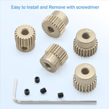 Surpass Hobby 64DP Pinion Gear 3.175mm 21T 22T 23T 24T 25T Motor Gears for 1/10 RC Car Brushed Brushless Motor Parts - size: 21T 22T 23T 24T 25T