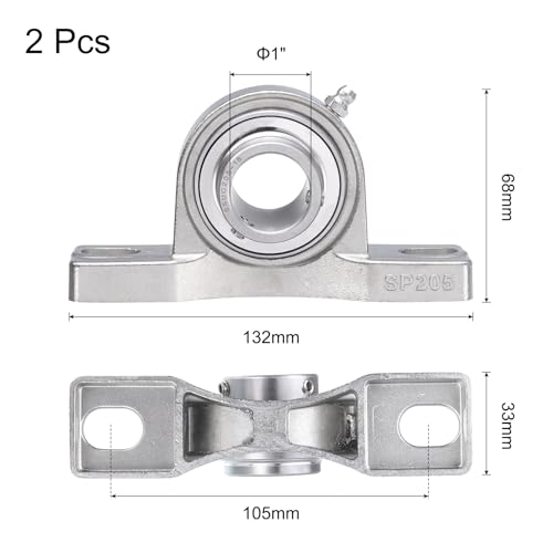 uxcell 2 Pcs SUCP205-16 Pillow Block Bearings 1 inch Bore Self Alignment, Stainless Steel Base Mounted Chrome Steel Bearings - size: SUCP205-16