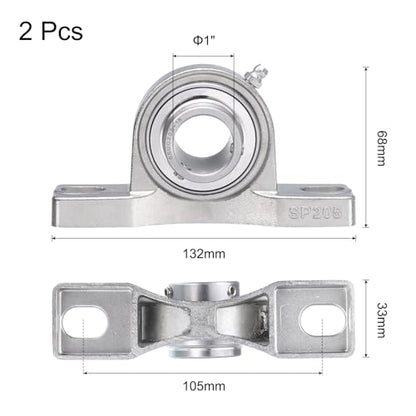 uxcell 2 Pcs SUCP205-16 Pillow Block Bearings 1 inch Bore Self Alignment, Stainless Steel Base Mounted Chrome Steel Bearings - size: SUCP205-16