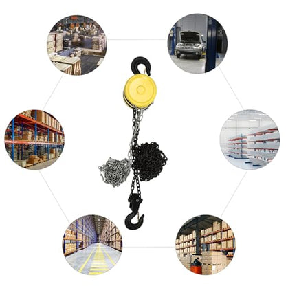 Manual Lever Chain Hoist, 2 Ton 4409Lbs 10 Ft Load Chain Manual Chain Hoist, 2 Heavy-Duty Hooks Hand Chain Hoist for Most Industrial Fields, Yellow - style: Yellow