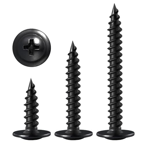 Wensilon（400 pcs）#4×1" Phillips Truss Head Wood Screws Black Galvanizing Quick Metal Self Tapping. - color: Black, size: #4×1"