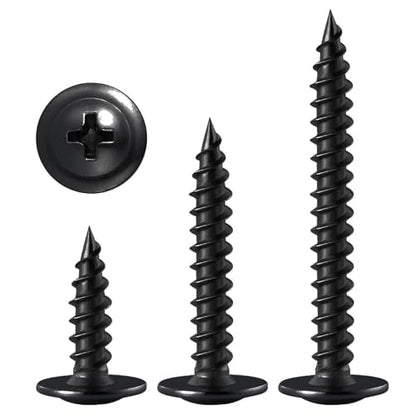 Wensilon（400 pcs）#4×1" Phillips Truss Head Wood Screws Black Galvanizing Quick Metal Self Tapping. - color: Black, size: #4×1"