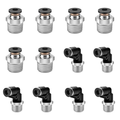 CNAODUN 12 Pcs Push to Connect Fittings 5/32 Inch Tube OD x 1/4 Inch NPT Thread Pneumatic Male Straight and Elbow Quick Connect Air line fittings - size: 5/32"OD x 1/4"NPT