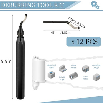 Deburring Tool with 12 HSS Blades for Metal Resin PVC 3D Print - color: Black