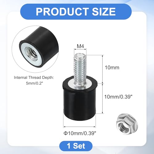 uxcell M4 Rubber Mounts, 1Pcs 10x10mm(DxH) Rubber Cylindrical Anti Vibration Isolator Shock Absorber with Lock Nut for Car Bobbin Generator Air Compressors - size: M4x10mm, 10x10mm Rubber
