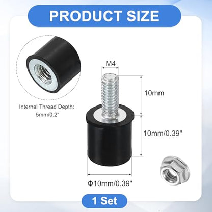 uxcell M4 Rubber Mounts, 1Pcs 10x10mm(DxH) Rubber Cylindrical Anti Vibration Isolator Shock Absorber with Lock Nut for Car Bobbin Generator Air Compressors - size: M4x10mm, 10x10mm Rubber