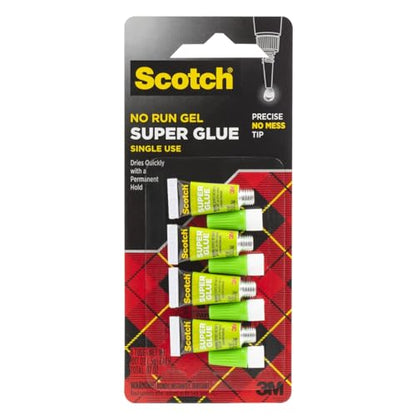 Scotch Super Glue Gel, 4-Pack of Single-Use Tubes, .017 oz Each, Fast Drying, No Run Gel Formula (AD119) - size: 1-Pack