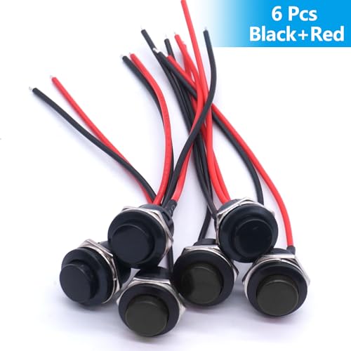 Twidec/6Pcs Momentary Push Button Switch SPST AC250V/3A AC125V/6A Mini Off(ON) ON Black with Pre-soldered Wires R13-507BK-X - color: Black-16mm, size: Momentary