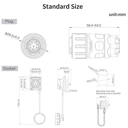 CNLINKO YM-20 Reverse Mount Connector IP68 Waterproof Female Plug Male Socket for Industrial Use(9-Pin) - size: 9-Pin, style: Female Plug/Male Socket