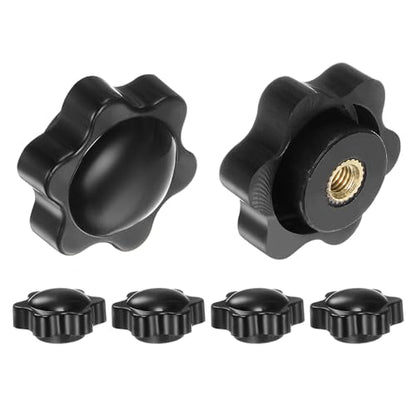 HARFINGTON 6pcs Star Knobs M4 Female Thread 25mm 6-Point Plastic Head Brass Insert Non-Through Hole Screw-in Threaded Hand Knob Clamping Handle, Black - color: Black, size: M4 x 25mm
