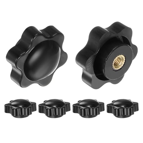 HARFINGTON 6pcs Star Knobs M4 Female Thread 25mm 6-Point Plastic Head Brass Insert Non-Through Hole Screw-in Threaded Hand Knob Clamping Handle, Black - color: Black, size: M4 x 25mm