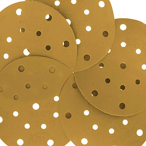 Dura-Gold 6" Gold Sanding Discs, 320 Grit, Box of 50, Hook & Loop, 17 Hole - size: 320-Grit