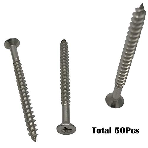 5 x 60mm Screw, Flat Head, Phillips Drive, Self Drilling, 304 Stainless Steel Drywall Wood Screws 50Pcs - size: 5 x 60mm