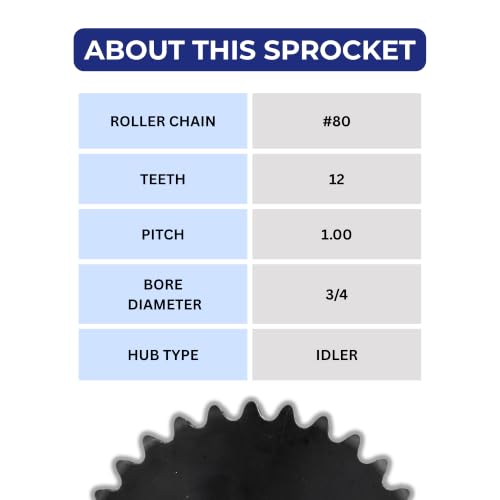 Jeremywell #80 Roller Chain Idler Sprocket, 12 Tooth, 3/4" Bore, Hardened Steel