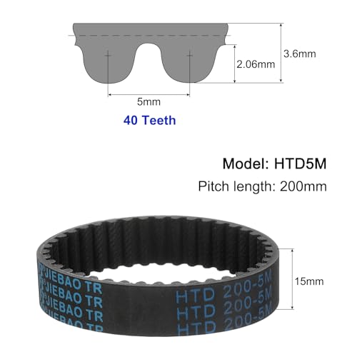 uxcell 3pcs HTD-5M Rubber Timing Belt 40 Teeth, 200mm Pitch Length x 15mm Width x 3.6mm Height, Closed Loop Pulley Timing Belt - size: 200mm