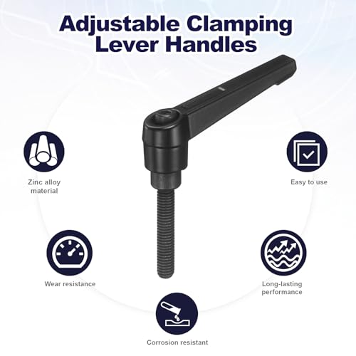 uxcell 4Pcs Adjustable Clamping Lever Handles, M6x32mm Zinc Alloy Male Thread Stud Knobs with Nuts Quick Release Bolt Rotating Screw Handles for Lathes Woodworking, Black - size: M6x32mm