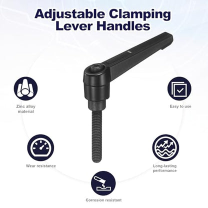 uxcell 4Pcs Adjustable Clamping Lever Handles, M6x32mm Zinc Alloy Male Thread Stud Knobs with Nuts Quick Release Bolt Rotating Screw Handles for Lathes Woodworking, Black - size: M6x32mm