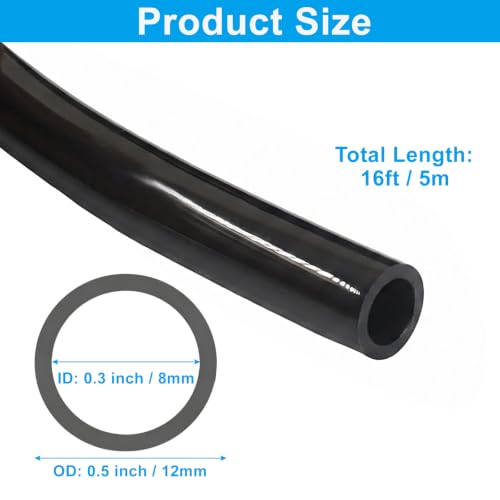 16ft 12mm OD x 8mm ID Pneumatic Tubing Pipe, (Black) - color: Black, size: 12mm OD x 8mm ID