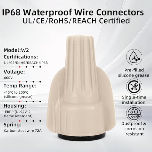 Lenporl 50PCS Waterproof Wire Connectors Brown 18-12AWG, Silicone-Filled Waterproof Wire Nuts for Landscape Lighting & Electrical Connections, Low Voltage Wire Connector for Irrigation, Wet and Dusty - color: Brown