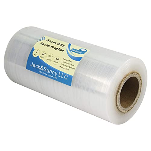 Clear Industrial Strength Mini Hand Stretch Wrap Film 9" 1000ft - 80 Gauge(20 Micron) Cling Commercial Plastic Pallet Supplies Shrink Mini Wrap for Moving Shipping Packing 1 roll - size: 9''clear