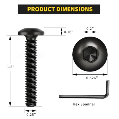 Socket Cap Machine Screws 1/4 x 1-1/2" 24PC, Button Head Hex Socket - size: 1/4-20 x 1-1/2, style: Button