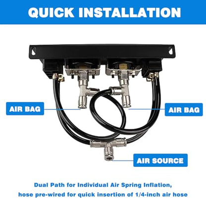 Panel Paddle Valve Switch with Two Air Suspension Pressure Gauge, Air Fittings, Contorl Air Bags in Car Suspension System