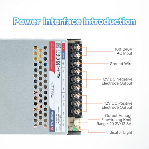 BTF-LIGHTING Power Supply DC12V 350W UL Recognized Component for LED Strip - size: 12V350W