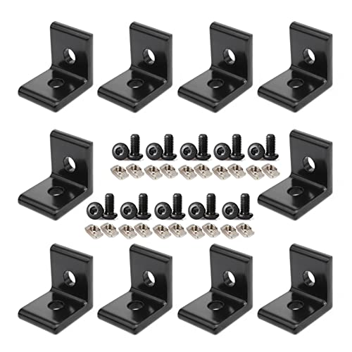 10Pcs 2020 Aluminum Extrusion T Slot Corner Bracket 20 Series Extruded Hardware L Connector with M5 Nuts Bolts for 20/20 20mm T V Slot Black Aluminum Profile Rail Accessories - style: 10Pcs 20x20 Bracket with Bolt Nut