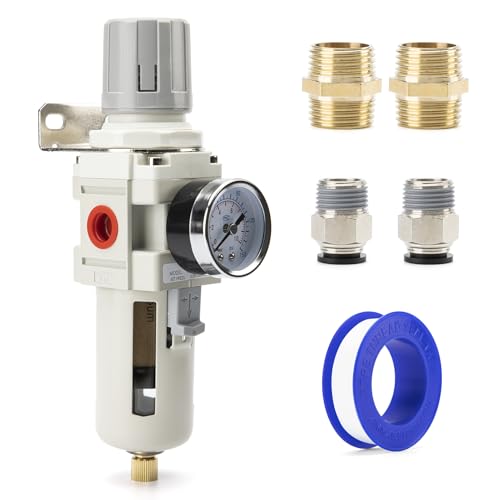 1/2" NPT Air Pressure Regulator Water Separator for Air Compressor Regulator Combo with 0-150 psi Gauge Semi-Auto Drain 5 Micron Brass Filter Poly Bowl Metal Bracket - size: 1/2" NPT, style: Semi-Auto Drain