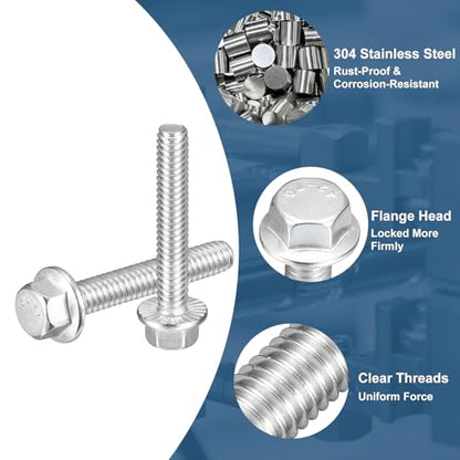 uxcell 10Pcs 1/4-20 x 1-3/4" Flanged Hex Head Bolts, 304 Stainless Steel Flange Hexagon Screws, Flange Hex Drive Screws 5.8 Grade for Machinery Industry Home Appliances, Silver - color: Silver, size: 1/4-20 x 1-3/4"