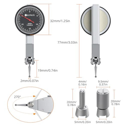 Neoteck 0-0.03"/0.0005" Dial Test Indicator with Storage Case,Brass Body - color: Black