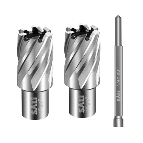 SALI 2 pcs Annular Cutter Diameter 1 Inch with Weldon Shank 3/4" (with 2 Flats) Cutting Depth 1" Mag Drill Bit for Magnetic Drill Press HSS Fully Ground Drill with One 1/4"*3" Pilot Pin - size: 1"*1"